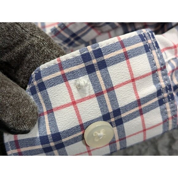 Mizzen and Main Shirt Mens Large Trim Monaco Dress Blue Red Plaid Performance - Picture 10 of 11